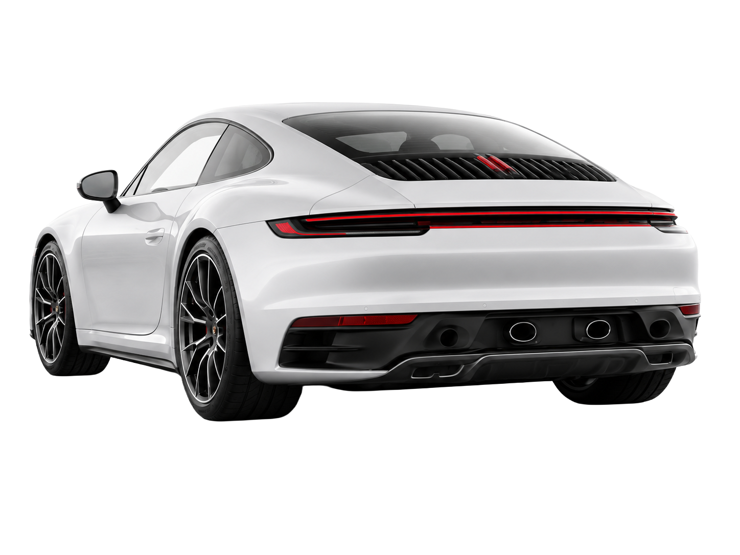 Rear three-quarter view of a sports car at night